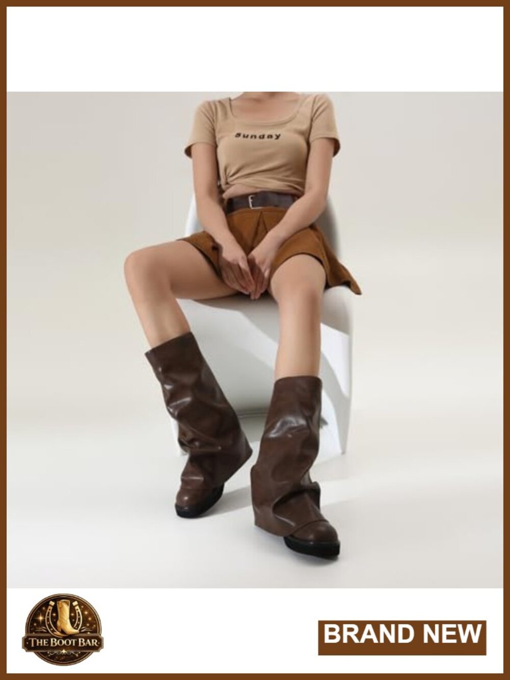 Mid Calf Slouchy Boots Square Toe Fold Over Motorcycle Riding Wide Calf - Picture 4 of 6